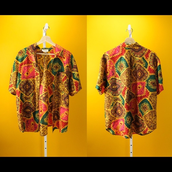 Vintage Other - 100% Silk Hawaiian Colorful Thin Button Down Top